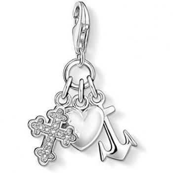 Colgante Charm de Plata 925 con Cruz, Corazón y Ancla - Glaube Liebe Hoffnung