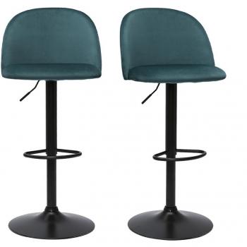 Set de 2 taburetes de cocina ajustables de terciopelo azul petróleo y metal negro CELESTE