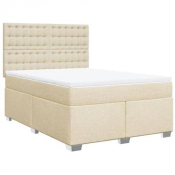 Cama box spring con colchón de tela color crema 140x200 cm
