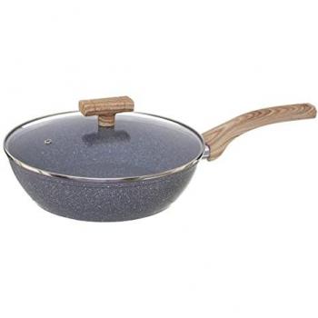 Sartén Sauteuse de Aluminio Forjado de 28 cm con Efecto Piedra Gris y Antiadherente para Todos los Fuegos