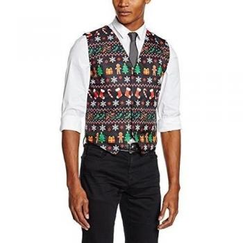 The Christmas Workshop Celebration Waistcoat, Chaleco para Hombre, Negro