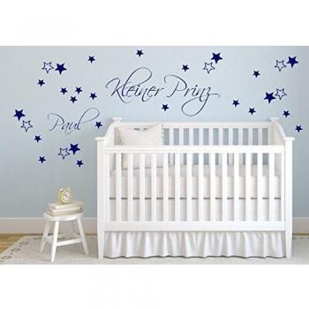 Principito + 30 & personalizado nombre pared adhesivo bebé B405, plástico, azul, Kleiner Prinz: ca. 68x31, Name: ca. 30cm, Sterne unterschiedlicher Größe