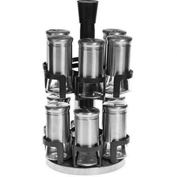 Soporte giratorio de acero inoxidable para 12 frascos de especias - 19,5 x 19,5 cm x H 33,8 cm