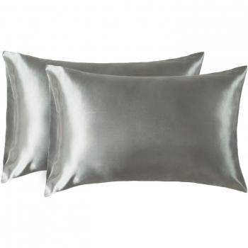 Bedsure Fundas de Almohada para Pelo y Rostro, 2 Piezas, Antiarrugas, sin Cremallera, Gris, 50x75 cm