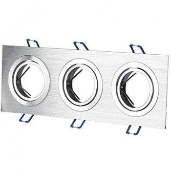 Soporte Cuadrado Triple Empotrable para Bombillas GU10 y GU5.3 en Aluminio Spazzolato Orientable 255x91x25mm