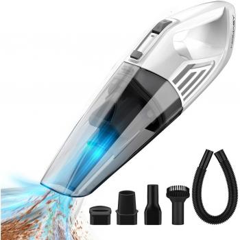 Homasy- Aspirador Mano Sin Cable de Doble Uso, Aspirador de Coche y Hogar Sin cable, Carga Rápida, con 3 Cepillos y un Filtro Lavable,2200mAh, 4000PA