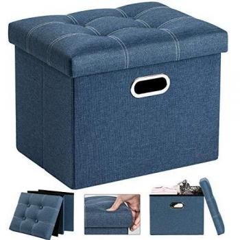 COSYLAND Baúl Puff Taburete para Almacenaje Plegable,33 * 43 * 33cm Capacidad 39L,Puff Almacenaje Negro,Reposapiés Taburete de Almacenamiento Puff,Ottoman Storage Carga máx 200kg