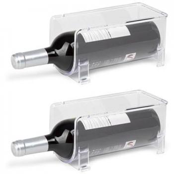 Organizador de Botellas Apilable KROWN 10x10x20cm, Botellero Transparente para Vino y Almacenamiento en Nevera o Encimera