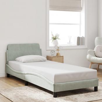 Cama solar sin colchón terciopelo gris claro 90x200 cm con estructura de cama y cabecero en terciopelo gris claro