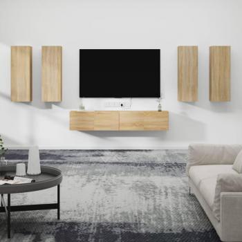 Juego de muebles para TV 6 piezas madera contrachapada roble sonoma Multilayer