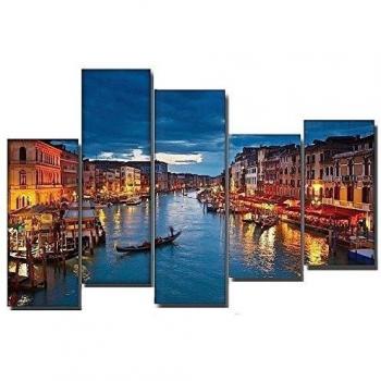 DekoArte 116 - Cuadros Modernos Impresión de Imagen Artística Digitalizada | Lienzo Decorativo Para Tu Salón o Dormitorio | Estilo Ciudades Venecia Gran Canal Italia | 5 Piezas 150 x 95 cm