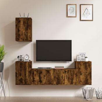 Set de muebles de TV 5 piezas de madera contrachapada roble ahumado multicapa
