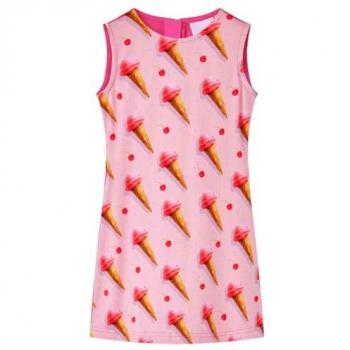 Vestido Infantil Rosa Brillante con Escote Redondo y Cremallera, Tamaño 116
