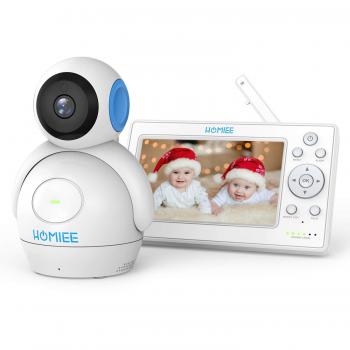 HOMIEE Bebé Monitor Vigilabebés con cámara inalámbrico de vídeo LCD HD de 5, Visión Nocturna, Intercomunicador Bidireccional, Canciones de Cuna