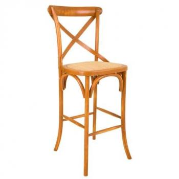 Taburete de madera y asiento de ratán marrón 45x53x75/116h cm
