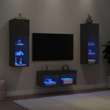 Mueble de TV de pared con luces LED 4 piezas negro vidaXL