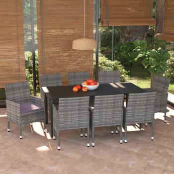 Set de muebles de jardín Día y Noche 9 piezas con cojines de ratán sintético gris