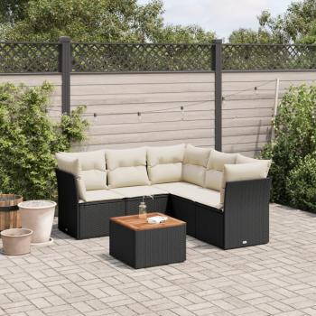 6-Piece Black Poly Rattan Garden Sofa Set with Cushions