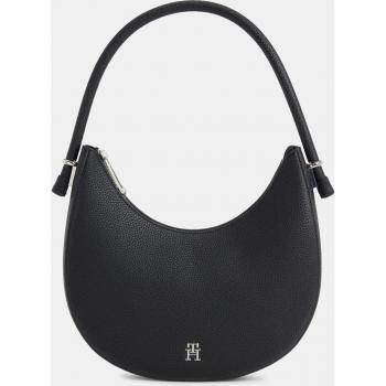 Tommy Hilfiger Black Polyethylene Handbag, Female, ONE SIZE, Black Shoulder Handbag with Logo Zip