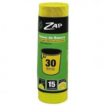 Zap Bolsas de Basura Para Envases 30L, Amarillo - 15 unidades