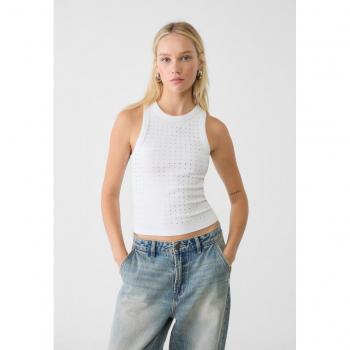 Ecru Rhinestone Racerback Top XL