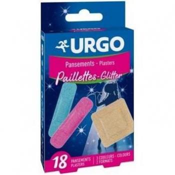 URGO Apósitos Glitter 18 Unidades (9 unidades de 7,2 cm x 1,9 cm + 9 unidades de 6 cm x 6 cm)