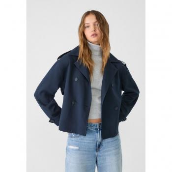 Navy Blue Short Trench Coat with Belt - Size XL