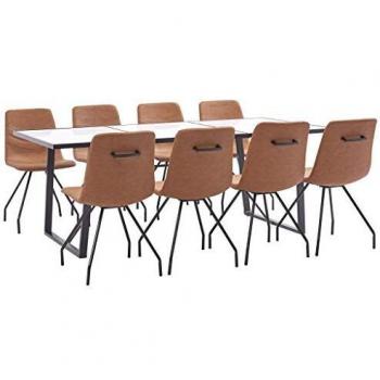 vidaXL Juego de Comedor 9 Piezas Cuero Sintético Mobiliario Decoración Interior Casa Hogar Robusto Duradero Resistente Funcional Práctico Útil Marrón