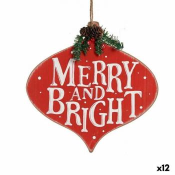 Adorno Navideño Merry and Bright Cartel Colgante Rojo Plástico Madera MDF 30 x 3,5 x 30 cm (12 Unidades)