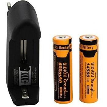 Sidiou Group 2pcs 14500 600 mAh 3,7 V de ion de litio recargables + 3,7 V 500 mAh 1PCS Charger