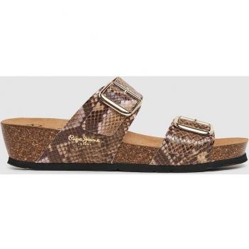 Sandalias de cuña Delhi Port beige con estampado animal print para mujer Pepe Jeans