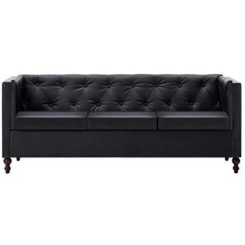 vidaXL Sofá Chesterfield de 3 Plazas de Cuero Sintético Negro Sillones Sillas