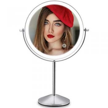 Espejo de Maquillaje con Aumento de 1X / 10X, Espejo de Doble Cara Recargable con Luces, iluminación de 3 Colores, rotación de 360 °, Control táctil, Espejo cosmético de Mesa de 8 Pulgadas