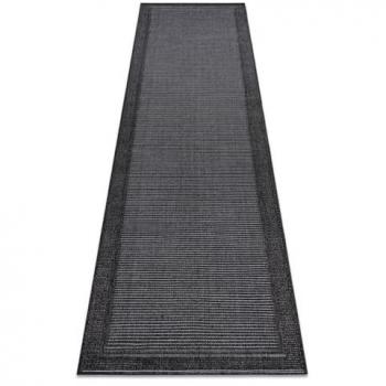 Alfombra de Pasillo Timo 5979 de Sisal para Interior y Exterior, Marco Negro, 60x300 cm
