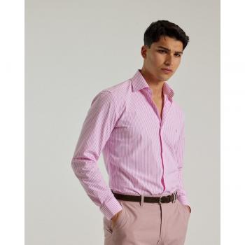 Camisa de Hombre Slim Fit Rayas Logo Rosa