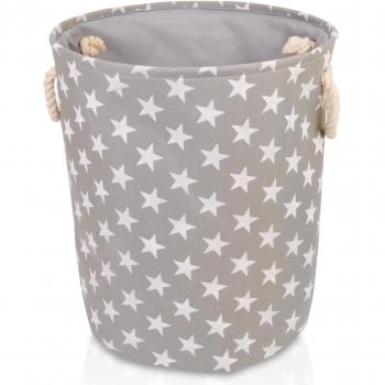 Cesta de Lienzo Gris con Estrellas para Almacenamiento - Cesta de Alta Calidad para Almacenamiento en el Hogar con Estrellas Crema. 40cm Diámetro x 45cm Altura