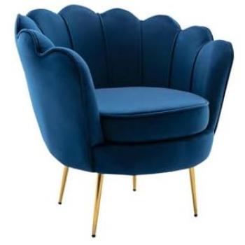 Sillón de Terciopelo Dandelion - Azul Oscuro con Patas Metálicas Doradas de Pascal Morabito