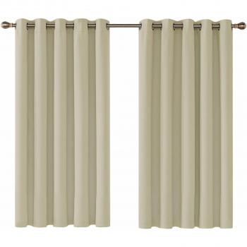 Deconovo Opaca Cortina Térmica Aislante y Ruido Reducción con Ojales 2 Piezas 168 x 138 cm Beige Oscuro