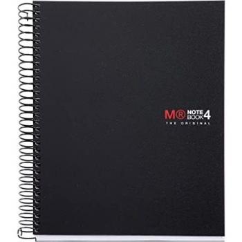 Miquelrius - Cuaderno Espiral Microperforado, Cubierta Polipropileno Opaco, Tamaño A5 148 x 210 mm, 2 Taladros, 140 Hojas de 70 g/m² y 4 Franjas de Color, Cuadrícula de 5 mm, color Negro