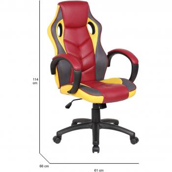 Silla gaming Darlanc, sillón para adultos, silla de escritorio, 66x61h104/114 cm, color rojo y amarillo