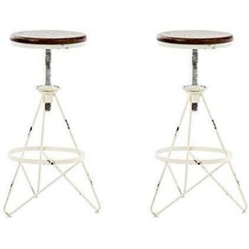 Set de 2 Taburetes Industriales Regulables en Metal Blanco Antiguo Karla