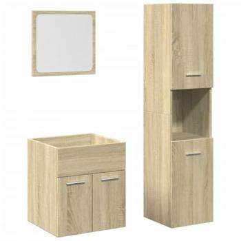 Set de muebles de baño 3 piezas madera contrachapada roble Sonoma