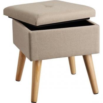Taburete acolchado de almacenamiento 300 kg Elva efecto lino - sillón con almacenaje, silla puf acolchada, taburete cajón, elegante tapizado efecto lino, estructura robusta, resistente y estable, versátil