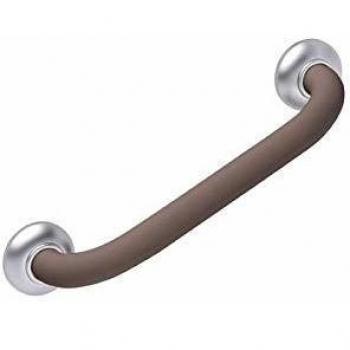 Barra de Apoyo Recta 300 mm para Discapacitados, Tubo de Aluminio Suave Ø30 mm, Color Topo con Tapas de Fijación en Cromo Satinado y Bases de Resina Epóx