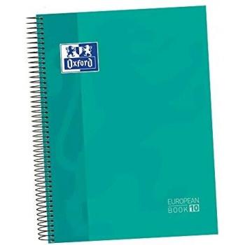 Oxford - Cuaderno microperforado 10 bandas color, Europeanbook 10, tapa dura, A4, 150 hojas, cuadrícula 5 x 5, color ice mint