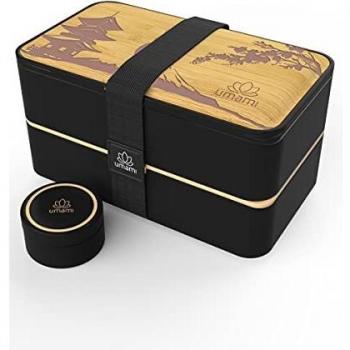 UMAMI Bento Lunch Box , 2 Recipiente 4 Cubiertos , Tupper Compartimentos Estilo Bento Box Japonés , Porta Alimentos Hermético , Microondas y Lavavajillas , Fiambrera Para Adultos/Niños , Zero Waste