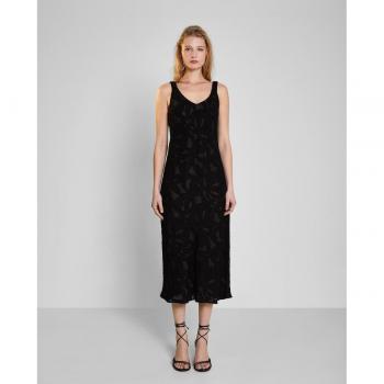 Vestido largo jacquard midi de tirantes con detalle elástico en cuello V