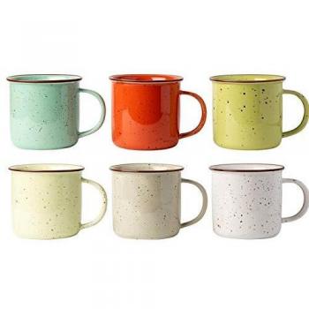 Tazas de Café de Cerámica Vintage - Juego de 6 Tazas de Café Multicolor - Tazas de Cerámica Retro - Seguro para Microondas y Lavavajillas - Tazas Decorativas para tus Bebidas Favoritas 350ml/Taza
