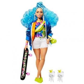 Muñeca Barbie Extra con Pelo Azul Rizado y Accesorios para Niños de 3 Años en Adelante