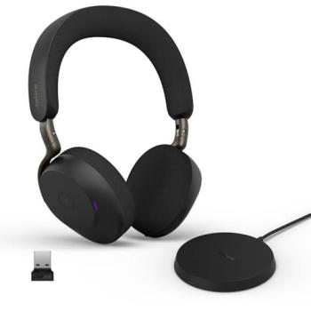 Auriculares Jabra Evolve3 75 MS Bluetooth Inalámbricos con Cancelación de Ruido Activa, Micrófono IA, Carga Rápida y Dongle USB-A - Negro